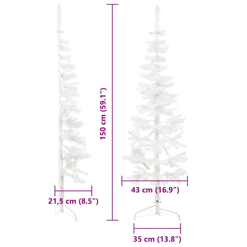 Tanka umjetna polovica božićnog drvca sa stalkom bijela 150 cm
