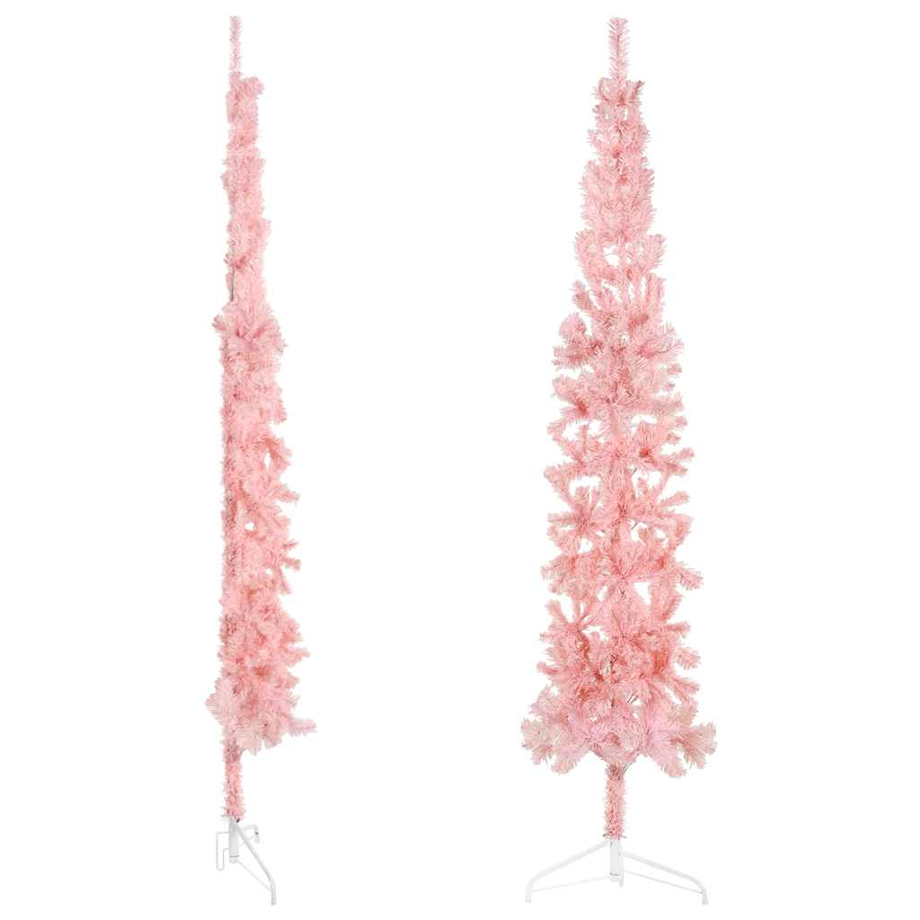 Tanka umjetna polovica božićnog drvca sa stalkom roza 210 cm