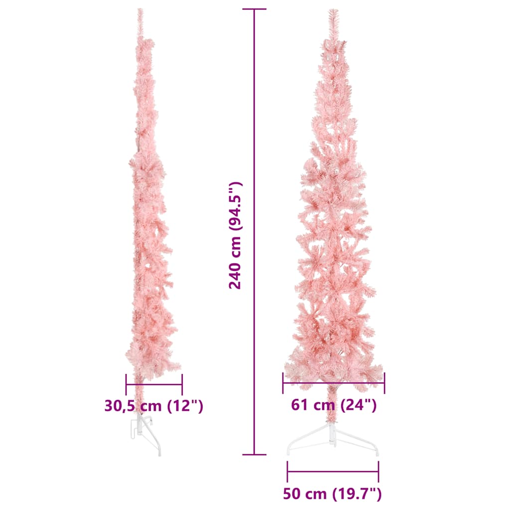 Tanka umjetna polovica božićnog drvca sa stalkom roza 240 cm
