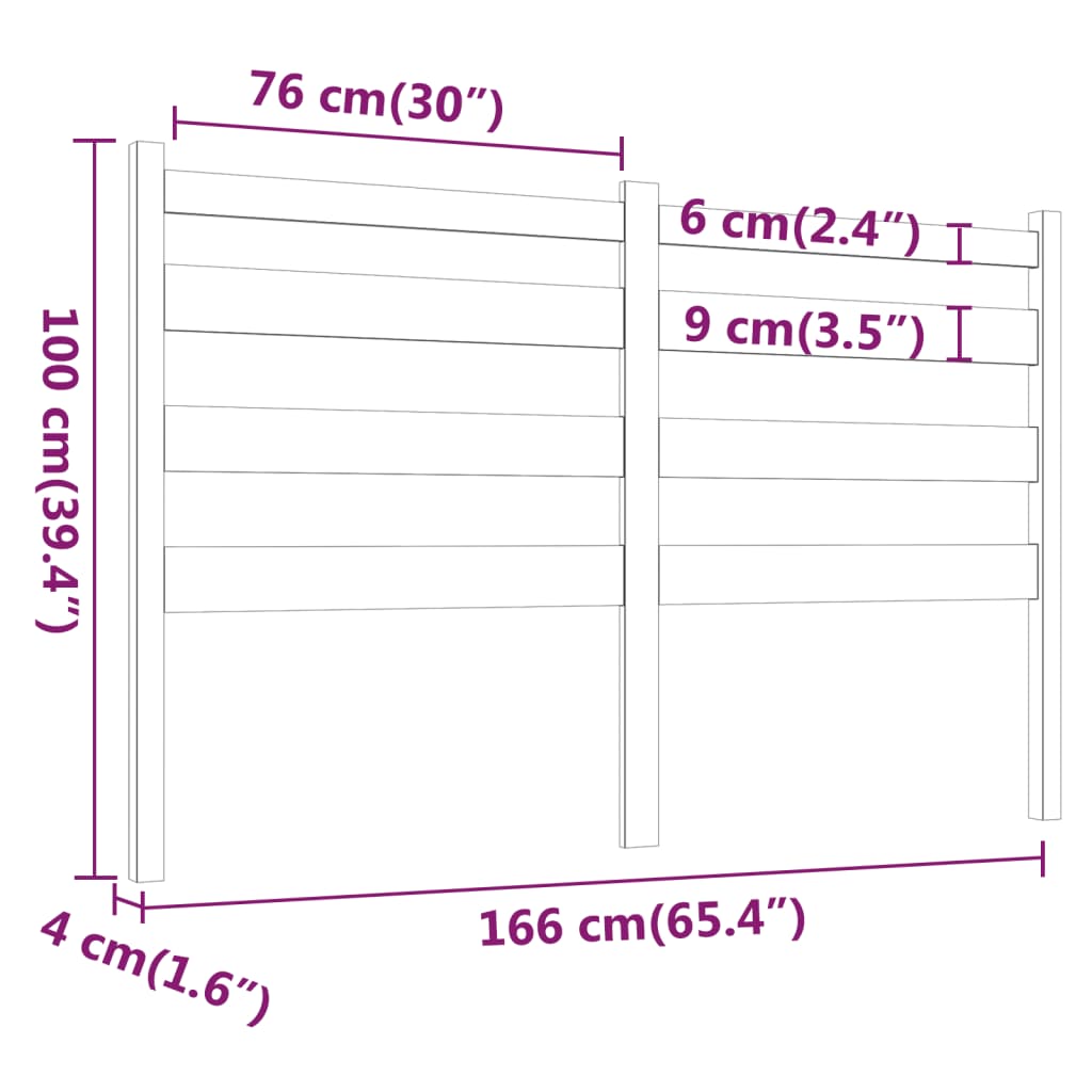 Uzglavlje za krevet crno 166 x 4 x 100 cm od masivne borovine