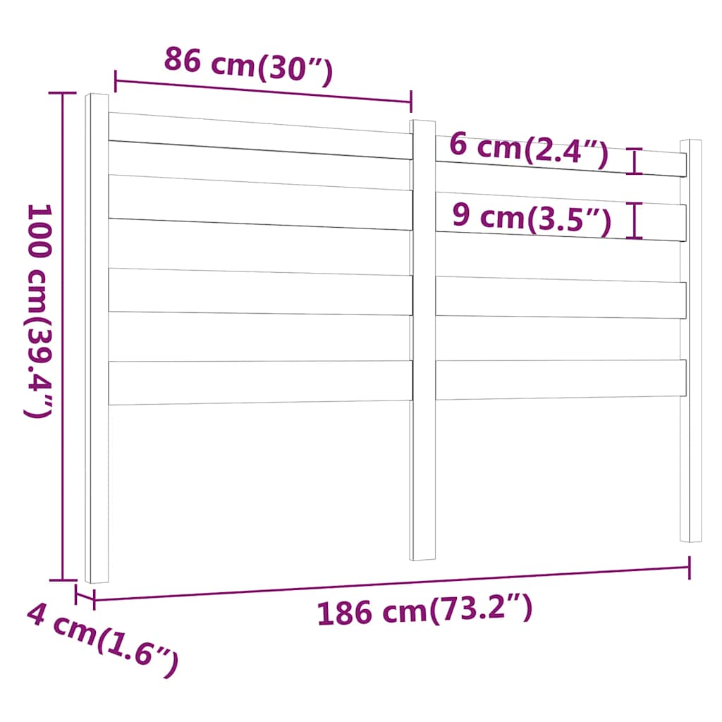 Uzglavlje za krevet crno 186 x 4 x 100 cm od masivne borovine