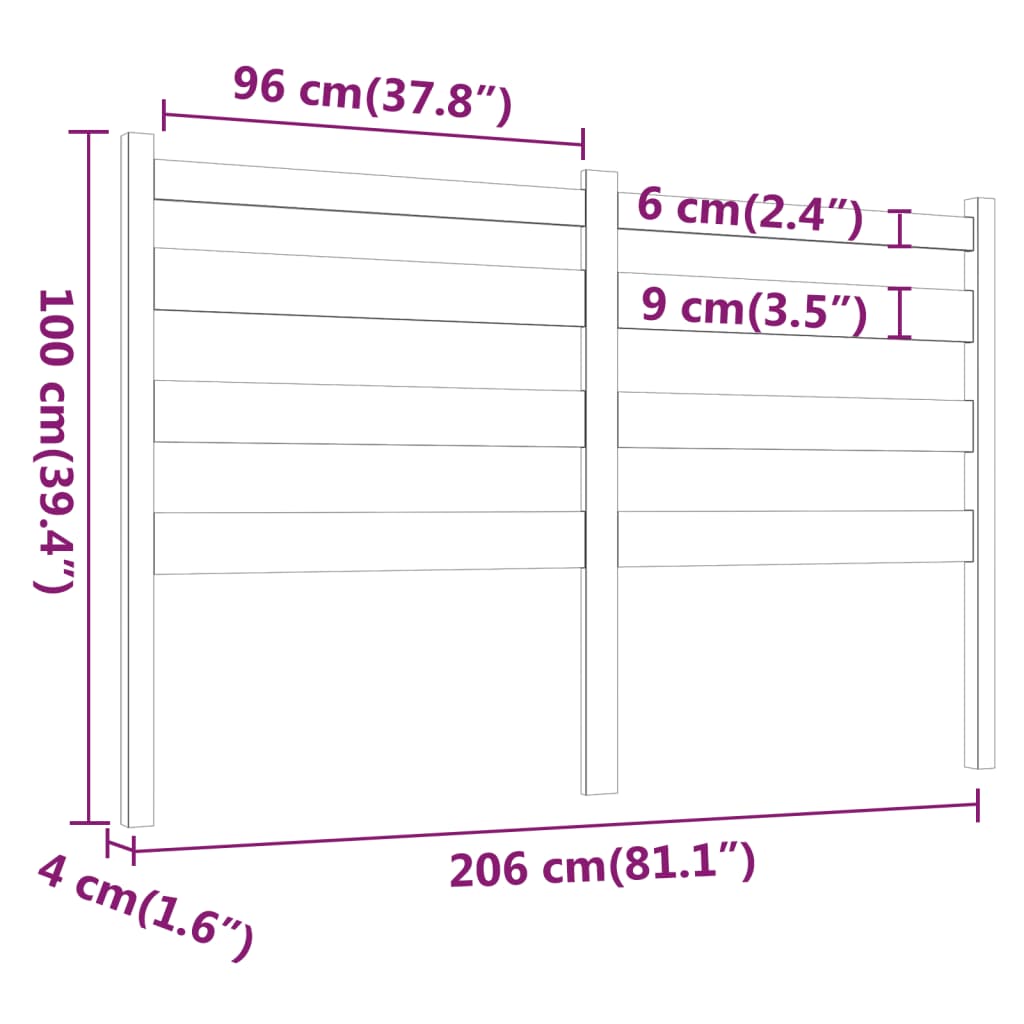 Uzglavlje za krevet sivo 206 x 4 x 100 cm od masivne borovine