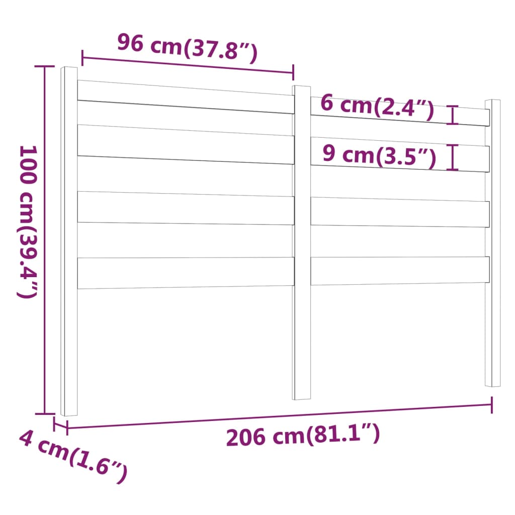 Uzglavlje za krevet boja meda 206 x 4 x 100 cm masivna borovina