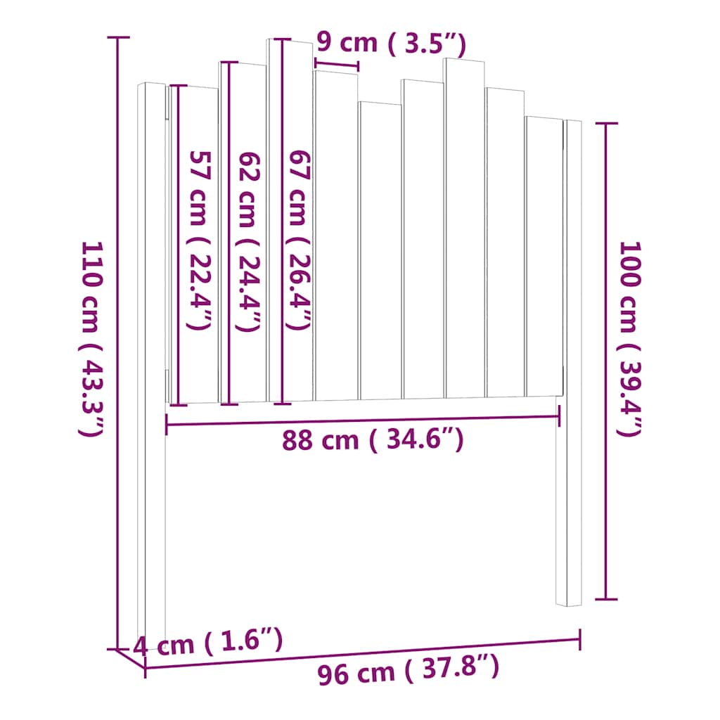 Uzglavlje za krevet crno 96 x 4 x 100 cm od masivne borovine
