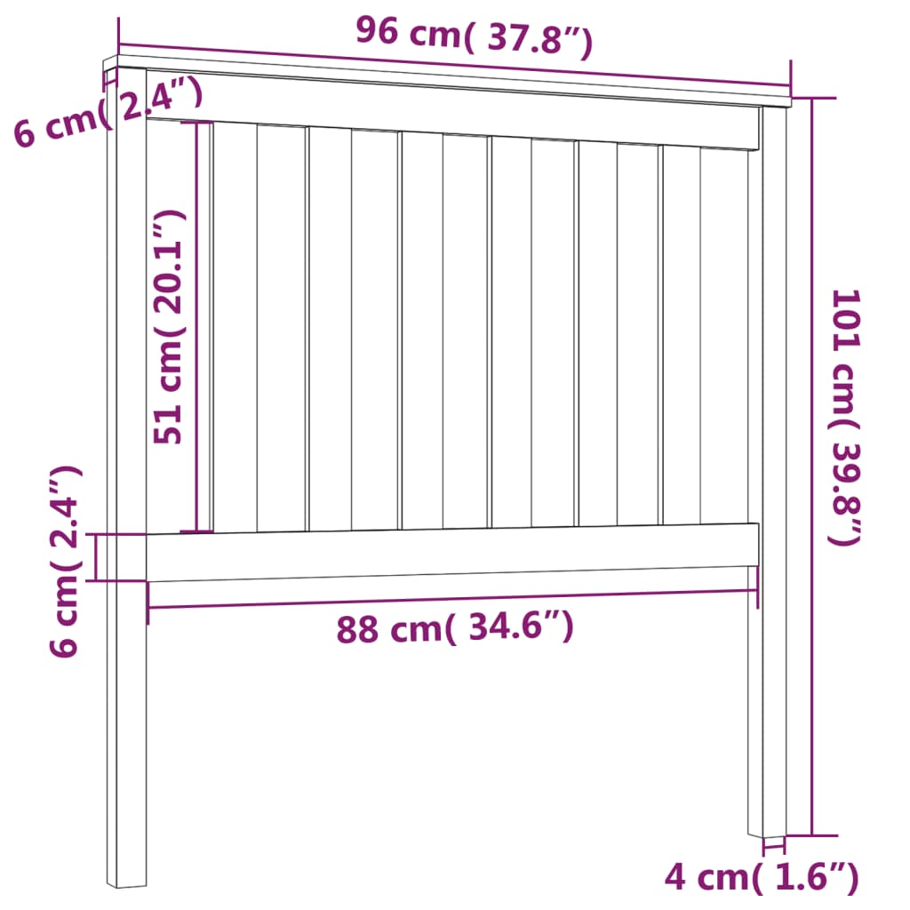 Uzglavlje za krevet crno 96 x 6 x 101 cm od masivne borovine