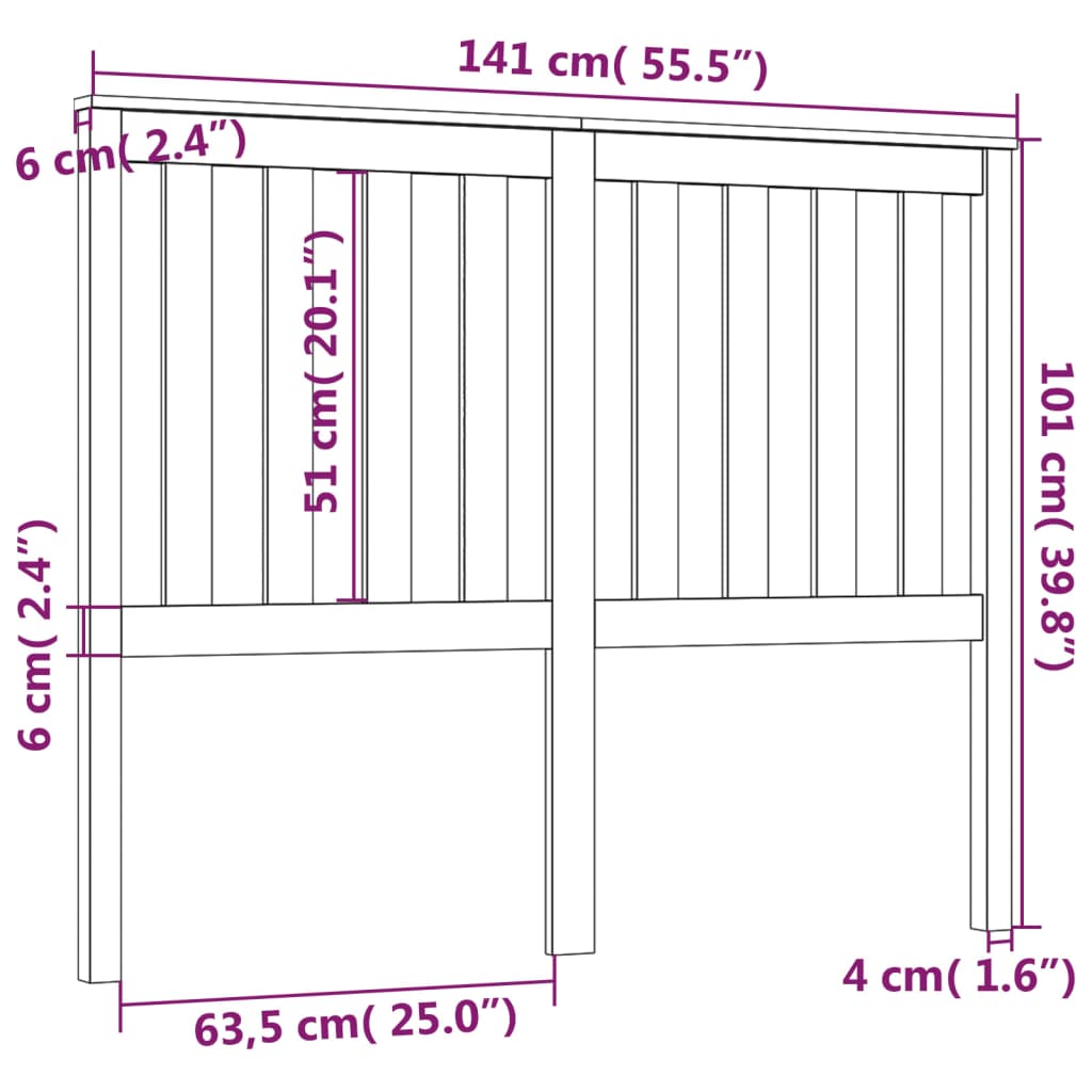 Uzglavlje za krevet 141 x 6 x 101 cm od masivne borovine