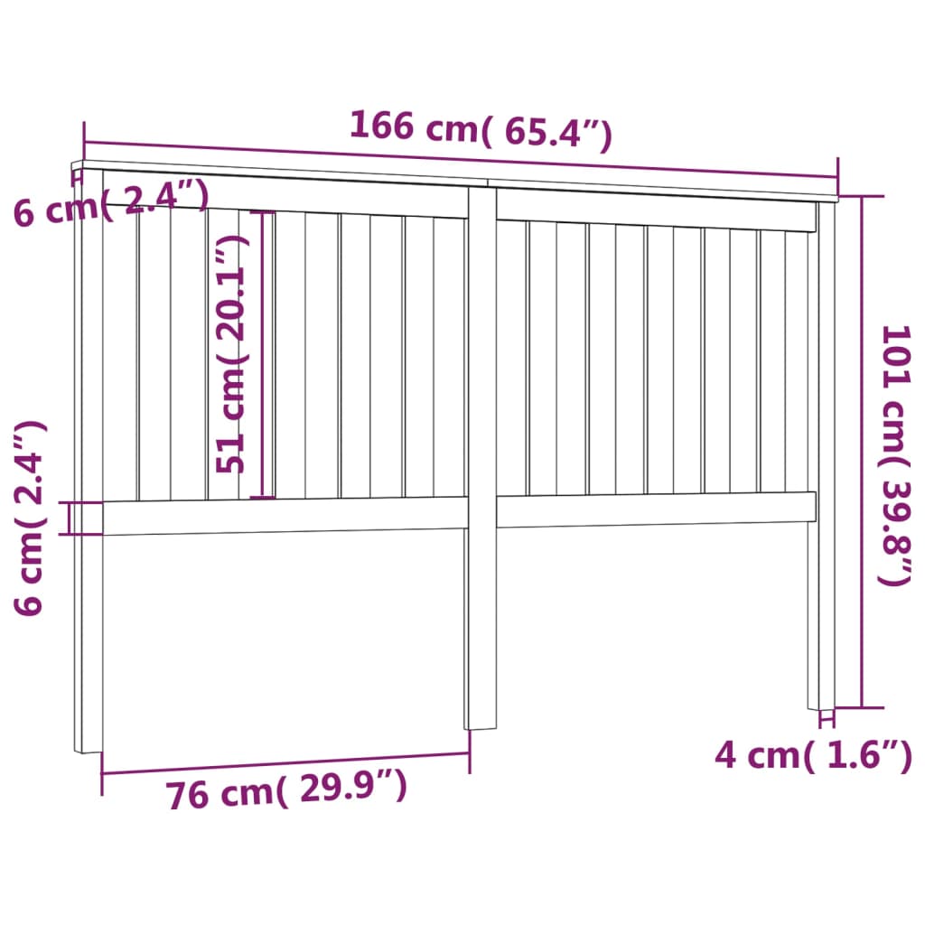 Uzglavlje za krevet crno 166 x 6 x 101 cm od masivne borovine