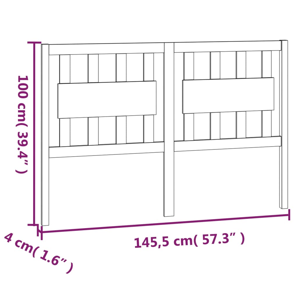 Uzglavlje za krevet crno 145,5 x 4 x 100 cm od masivne borovine