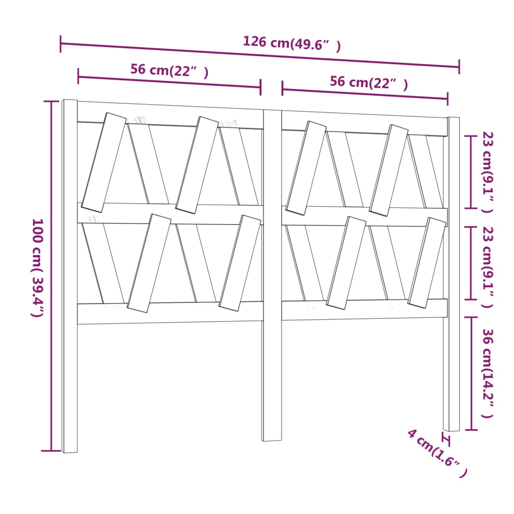 Uzglavlje za krevet crno 126 x 4 x 100 cm od masivne borovine