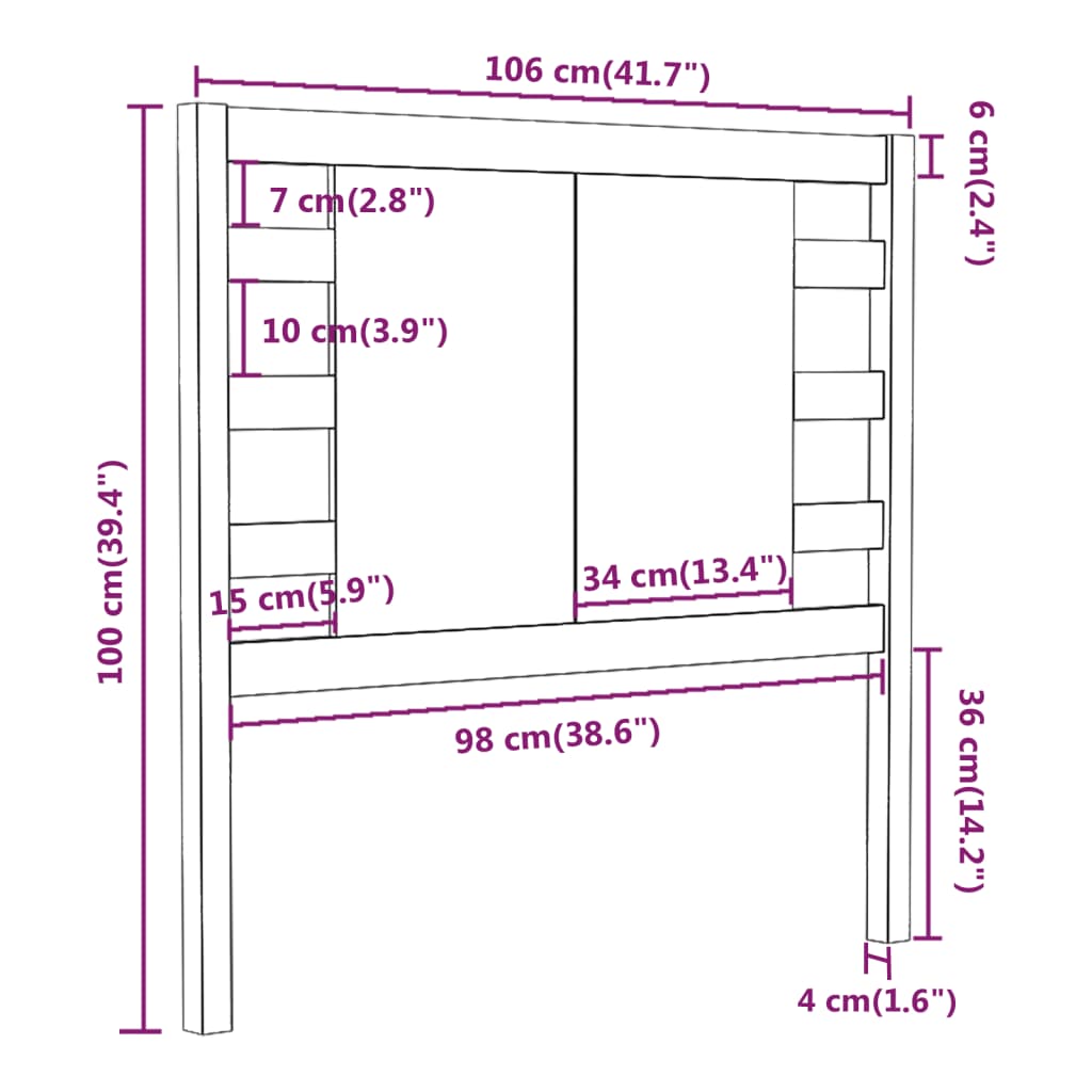 Uzglavlje sivo 106 x 4 x 100 cm od masivne borovine