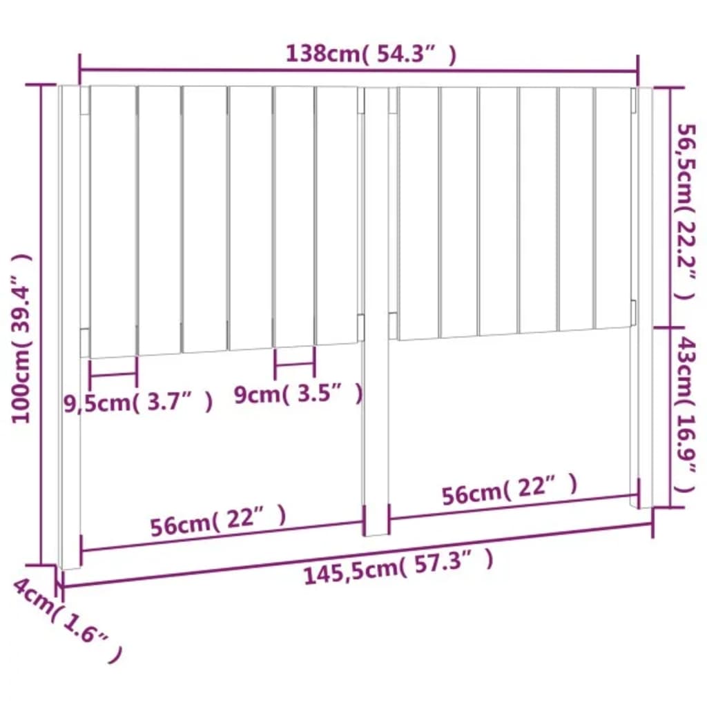 Uzglavlje za krevet crni 145,5 x 4 x 100 cm od masivne borovine