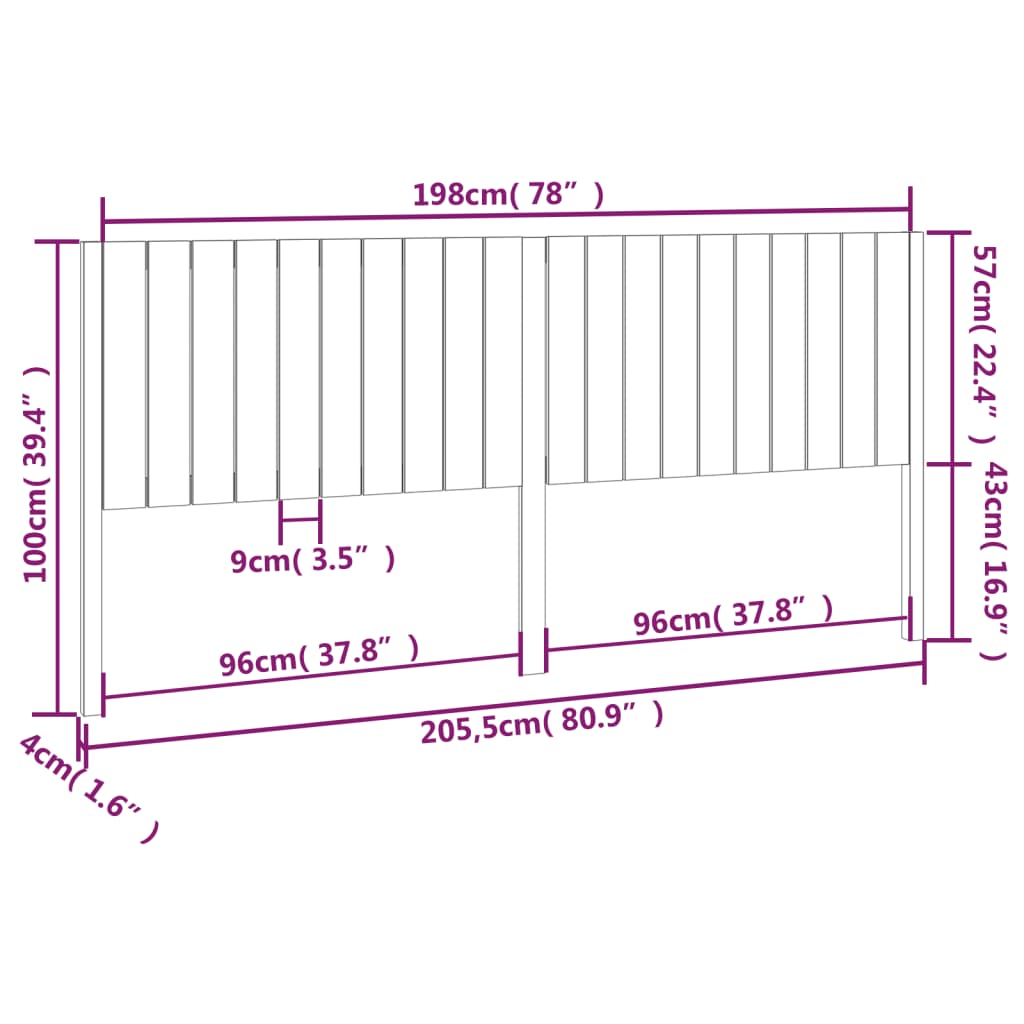 Uzglavlje za krevet 205,5 x 4 x 100 cm od masivne borovine