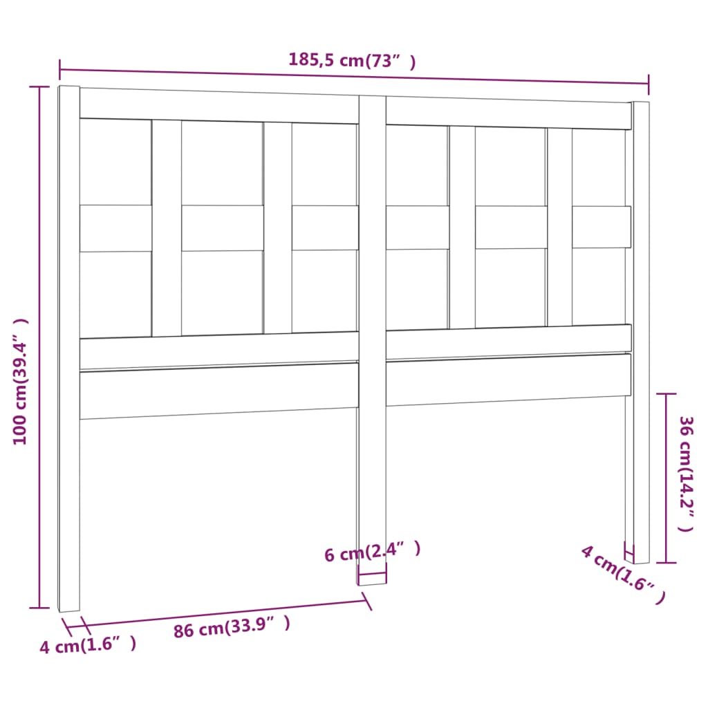 Uzglavlje za krevet crni 185,5 x 4 x 100 cm od masivne borovine
