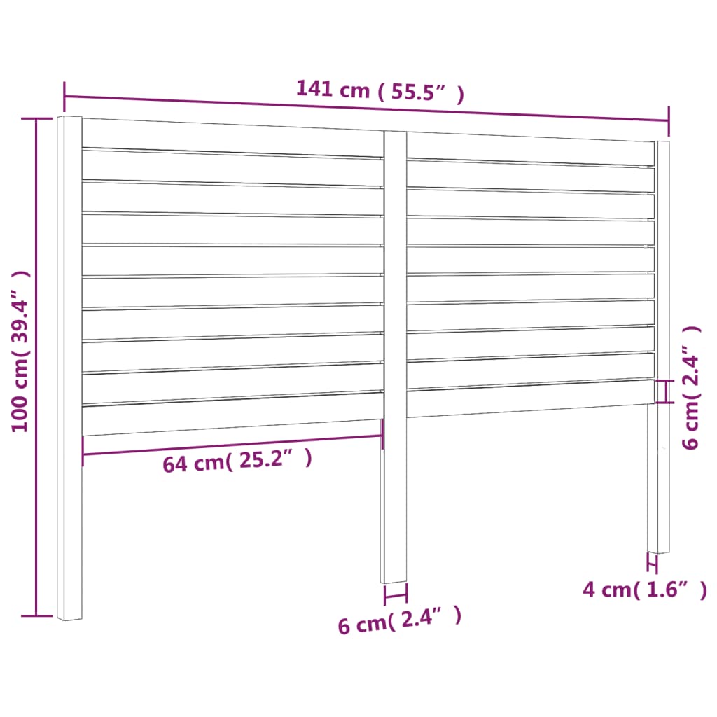 Uzglavlje za krevet crno 141 x 4 x 100 cm od masivne borovine