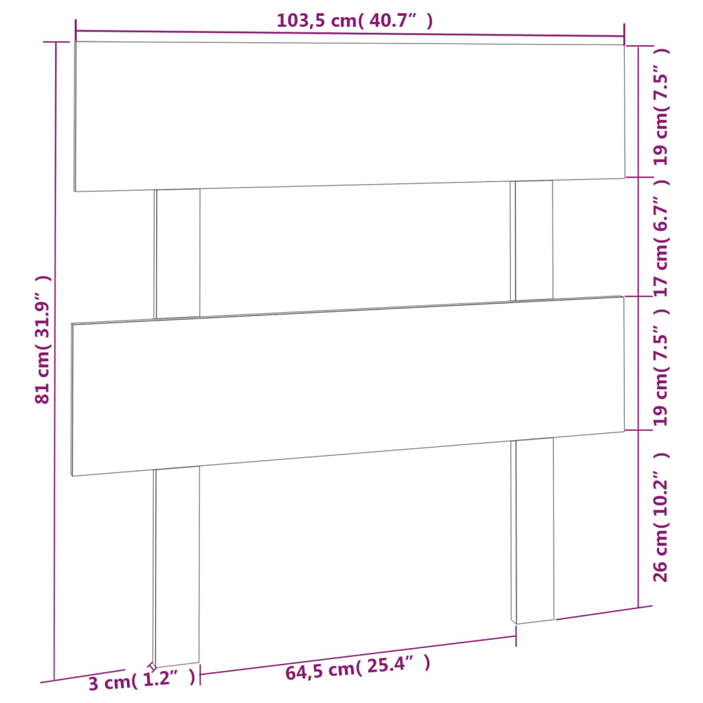Uzglavlje za krevet crno 103,5 x 3 x 81 cm od masivne borovine