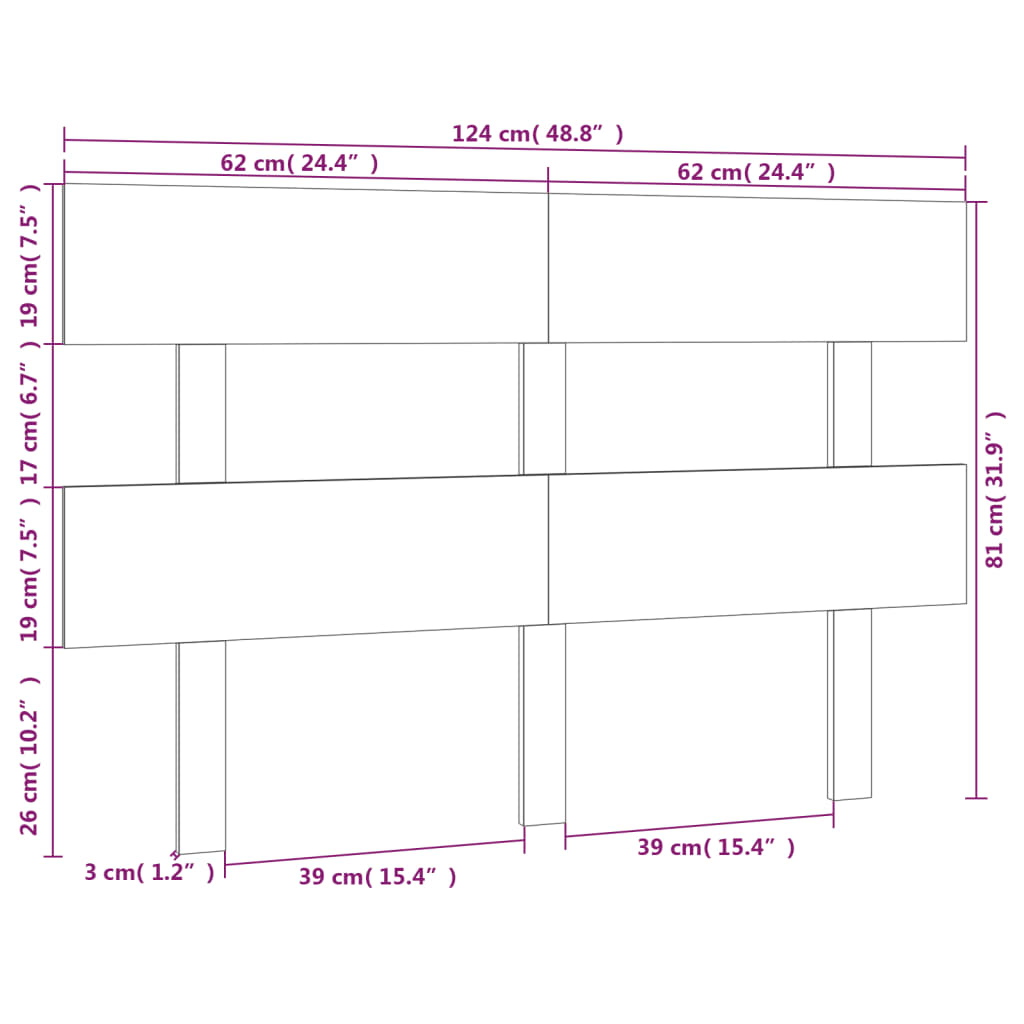 Uzglavlje za krevet 124 x 3 x 81 cm od masivne borovine