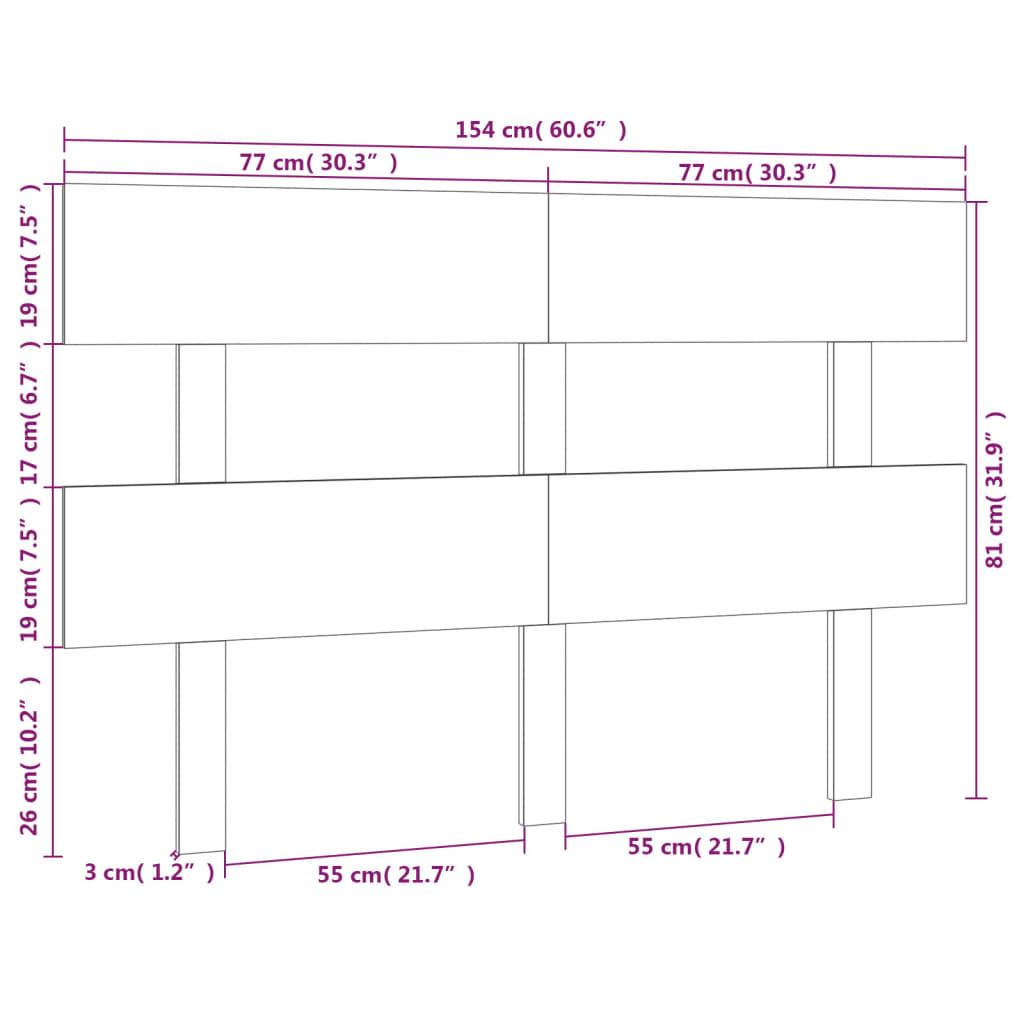 Uzglavlje za krevet 154 x 3 x 81 cm od masivne borovine