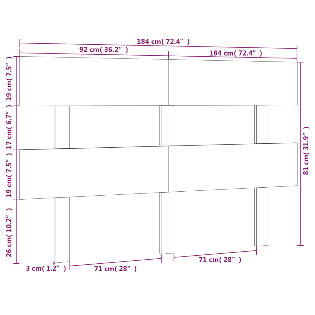 Uzglavlje za krevet bijelo 184 x 3 x 81 cm od masivne borovine