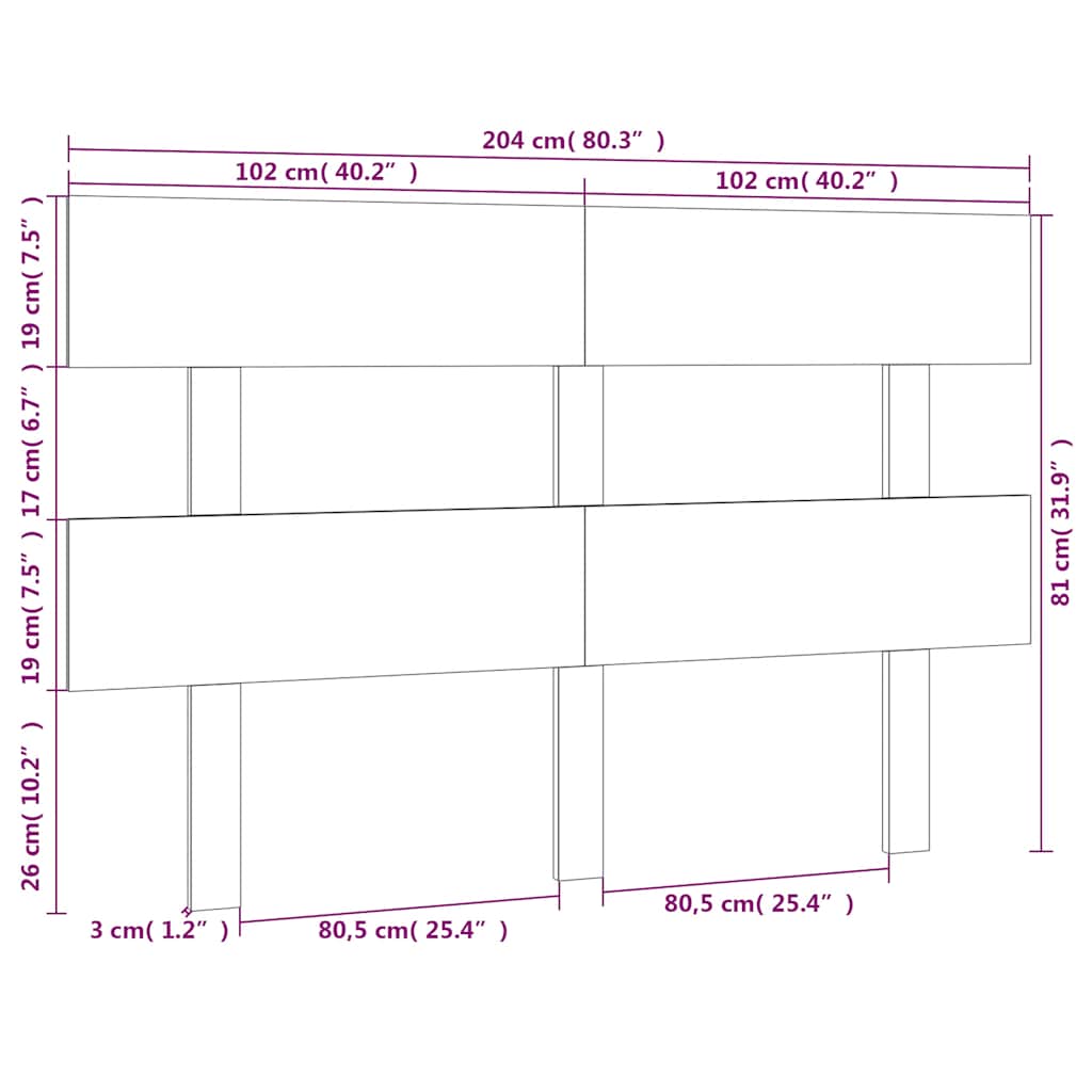 Uzglavlje za krevet bijelo 204 x 3 x 81 cm od masivne borovine