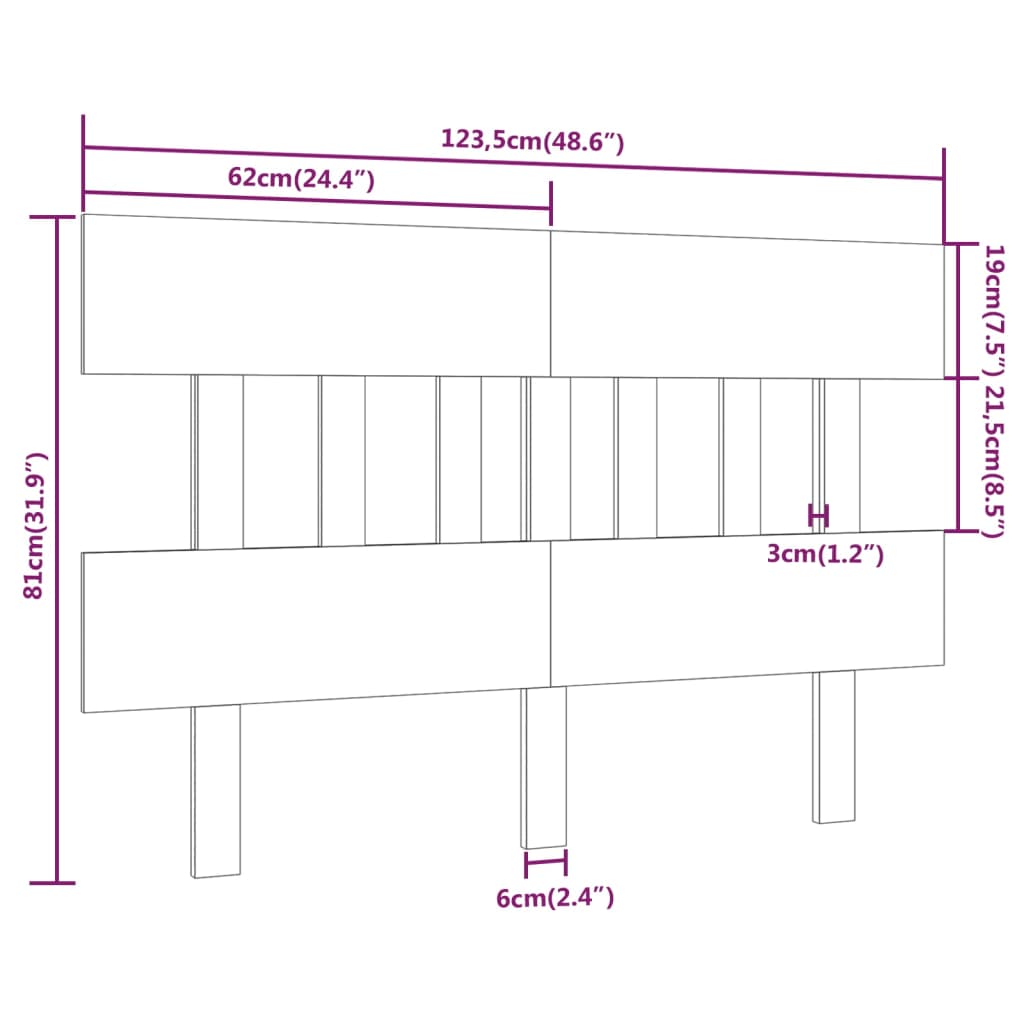 Uzglavlje za krevet 123,5 x 3 x 81 cm od masivne borovine