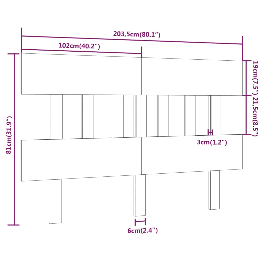 Uzglavlje za krevet boja meda 203,5x3x81 cm masivna borovina