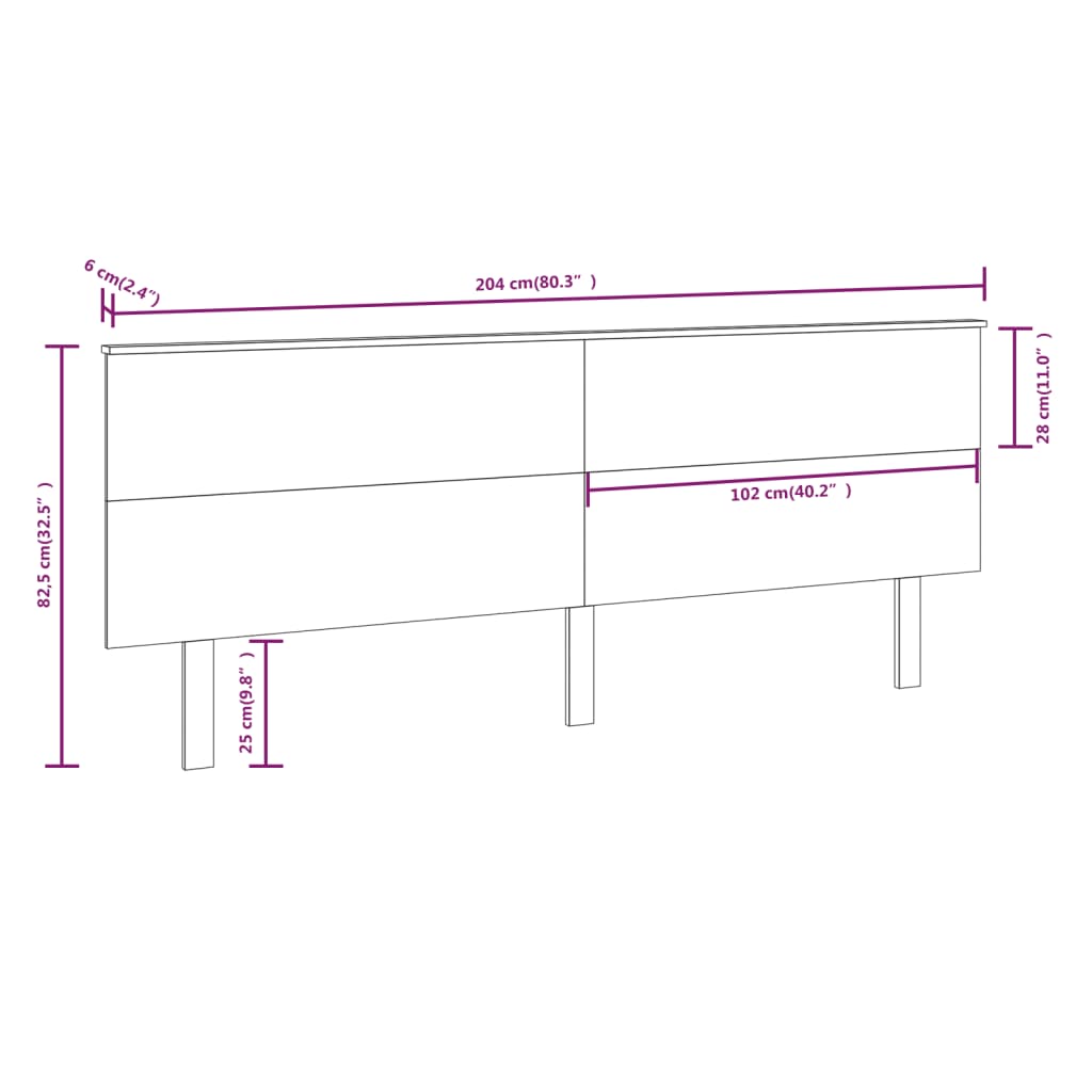 Uzglavlje za krevet crni 204x6x82,5 cm od masivne borovine