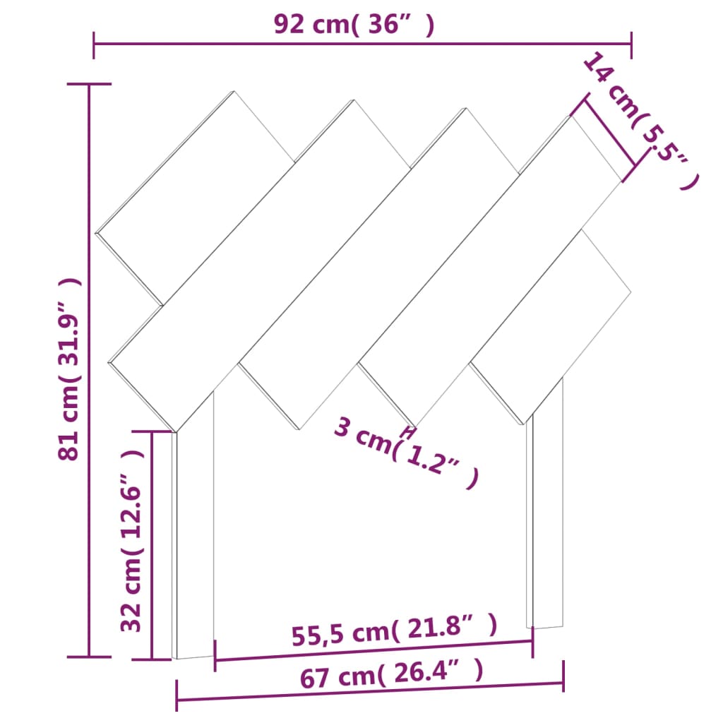 Uzglavlje za krevet Crno 92x3x81 cm od masivne borovine