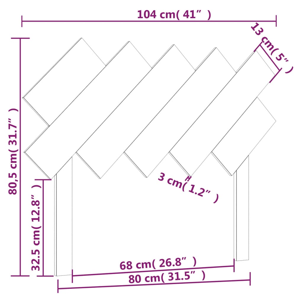 Uzglavlje za krevet sivi 104x3x80,5 cm od masivne borovine