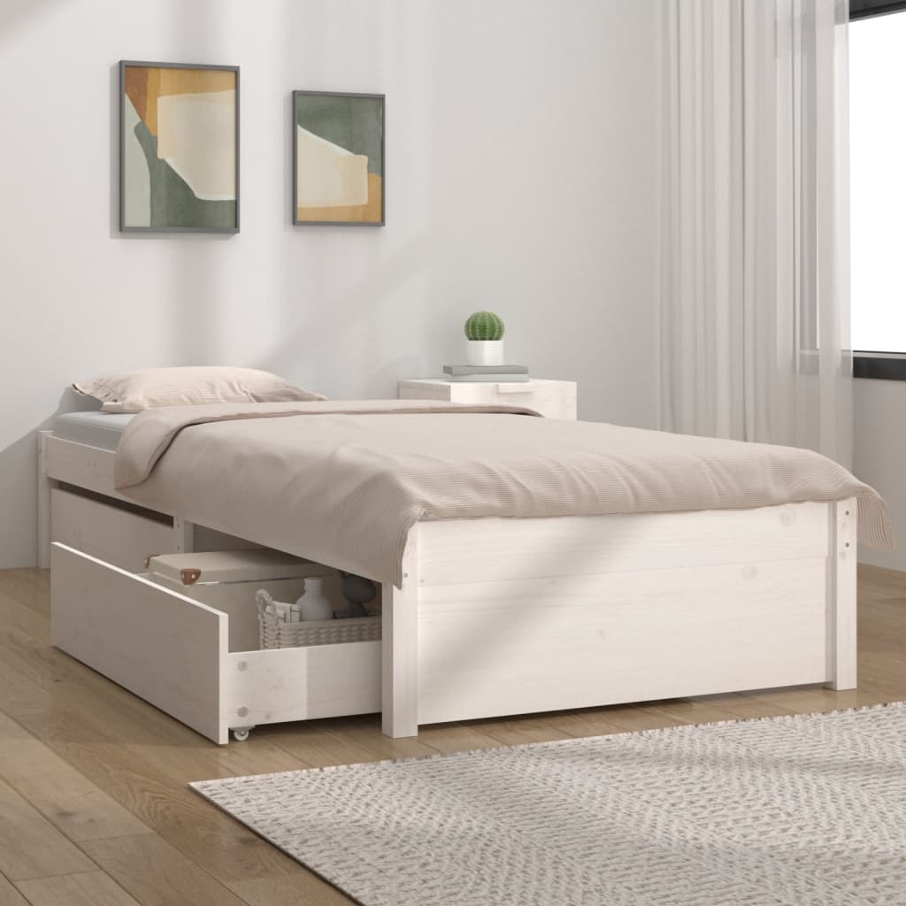 Okvir kreveta s ladicama bijeli 75 x 190 cm mali za jednu osobu