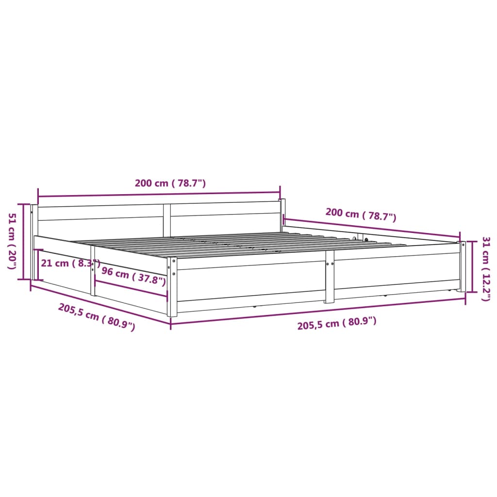 Okvir za krevet s ladicama 200 x 200 cm