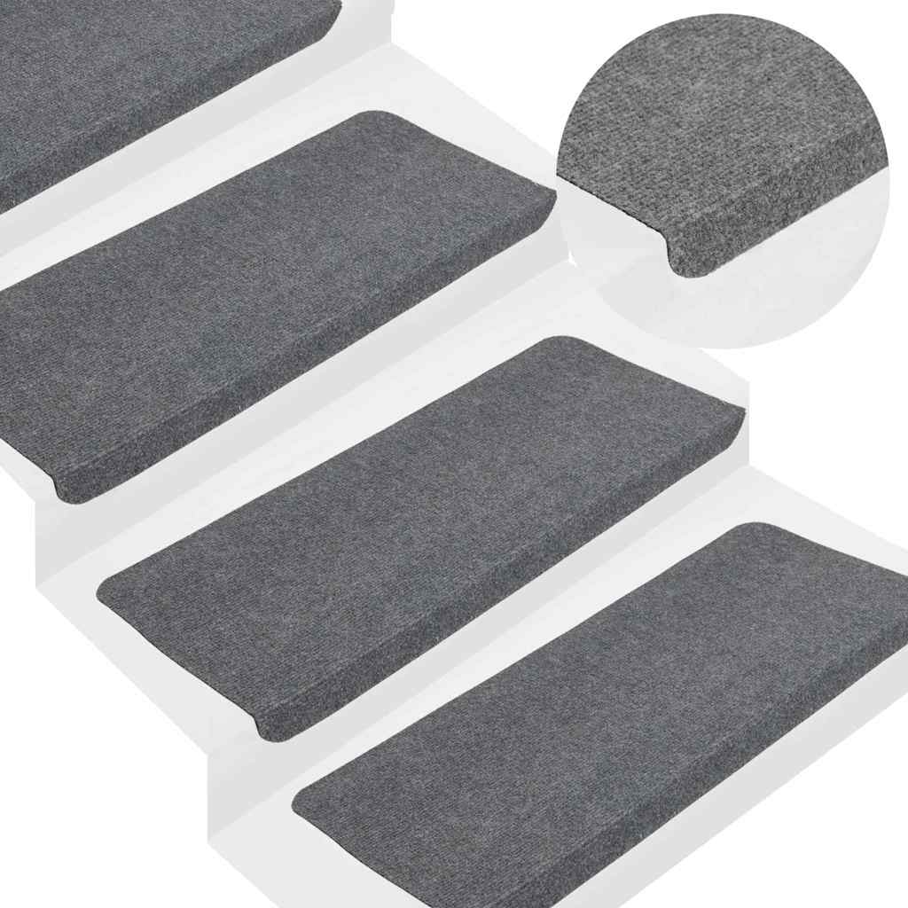 Samoljepljivi otirači za stepenice 15 kom 65x24,5x3,5 cm sivi