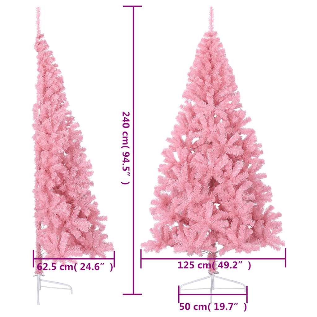 Umjetna polovica božićnog drvca sa stalkom ružičasta 240 cm PVC