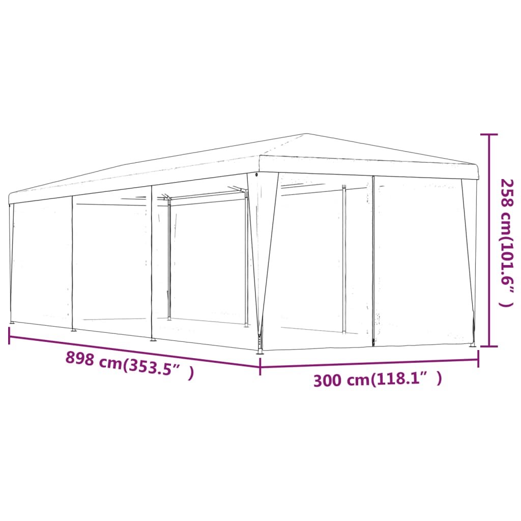 Šator za zabave s 8 mrežastih bočnih zidova zeleni 3 x 9 m HDPE
