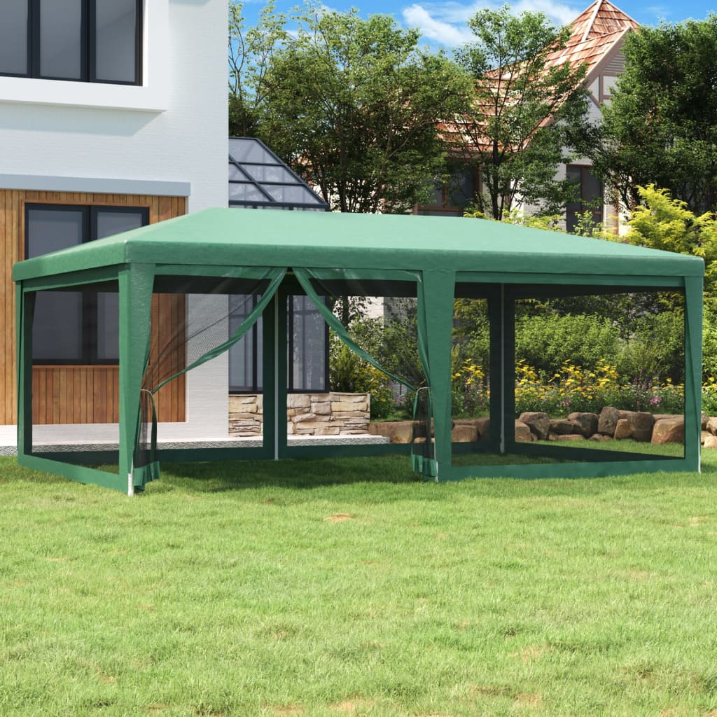 Šator za zabave sa 6 mrežastih bočnih zidova zeleni 6 x 4m HDPE