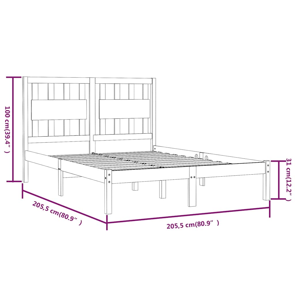 Okvir za krevet od masivne borovine crni 200 x 200 cm