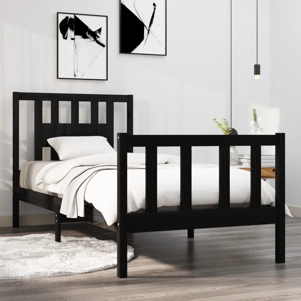 Okvir za krevet od masivnog drva crni 75 x 190 cm mali