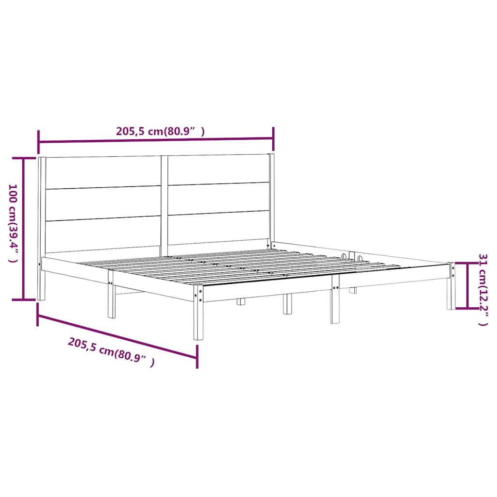 Okvir za krevet od masivne borovine crni 200 x 200 cm