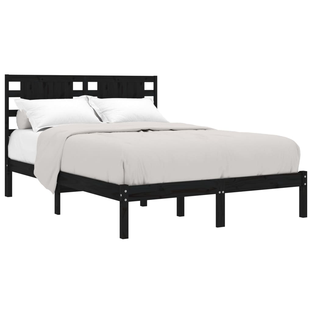 Okvir za krevet od masivne borovine crni 140 x 190 cm