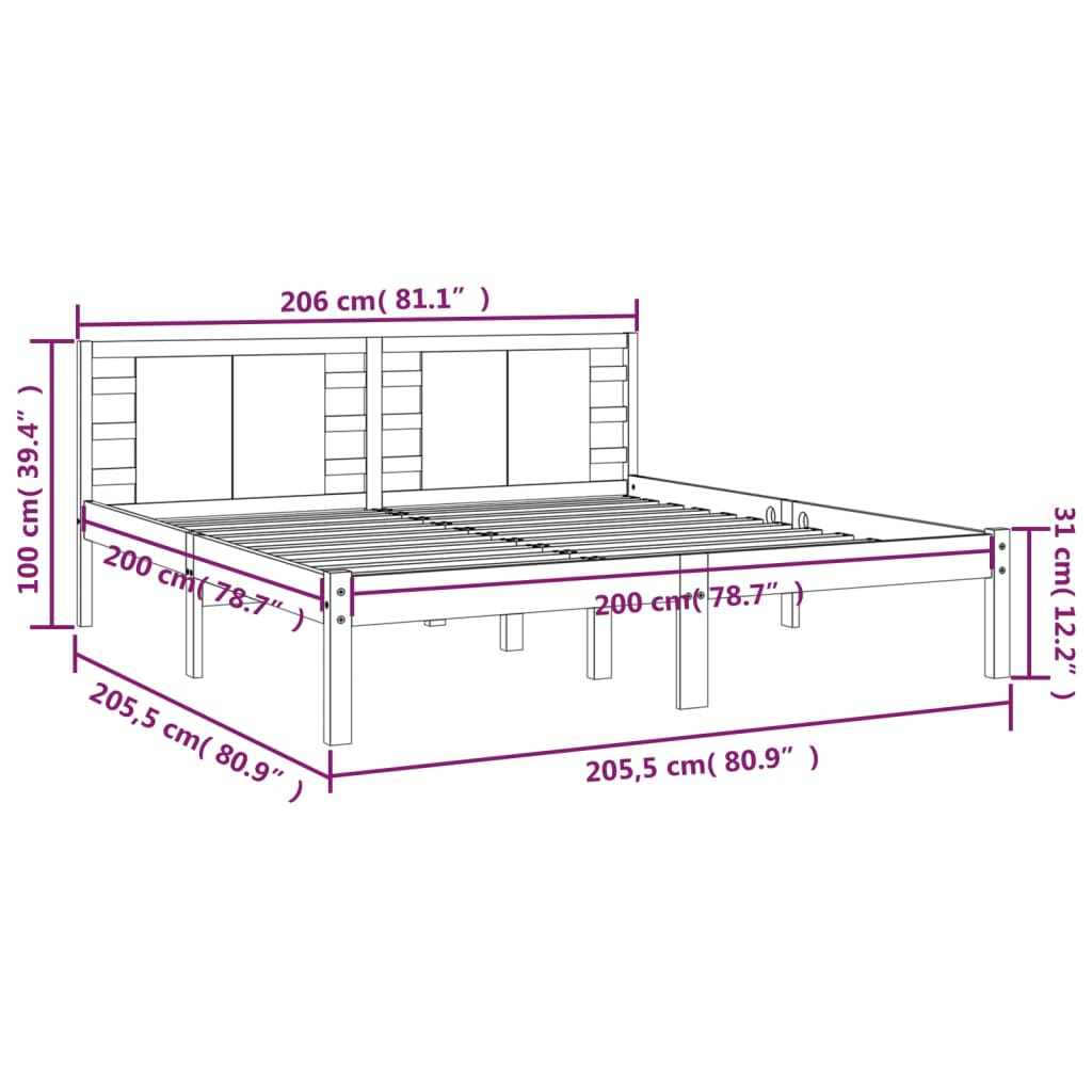 Okvir za krevet od masivne borovine sivi 200 x 200 cm
