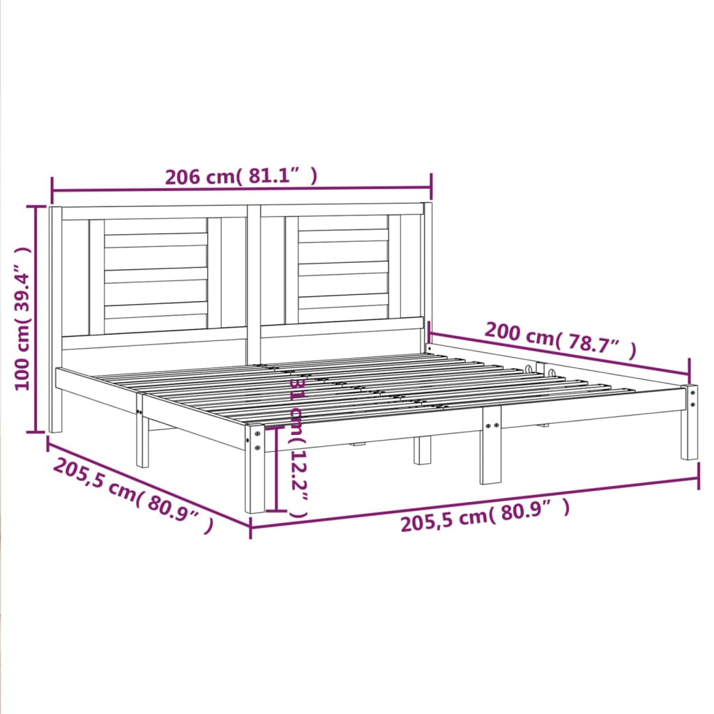 Okvir za krevet od masivne borovine sivi 200 x 200 cm