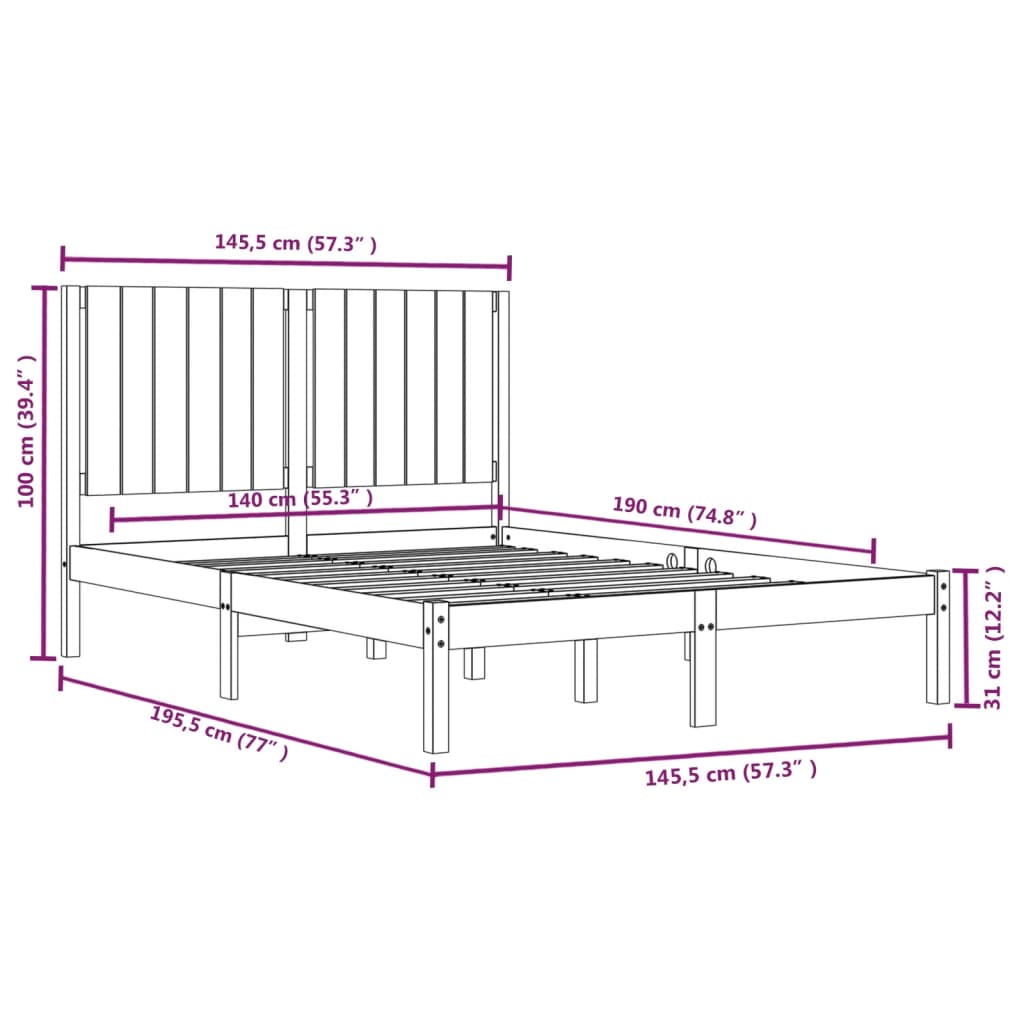 Okvir za krevet od masivne borovine crni 140 x 190 cm