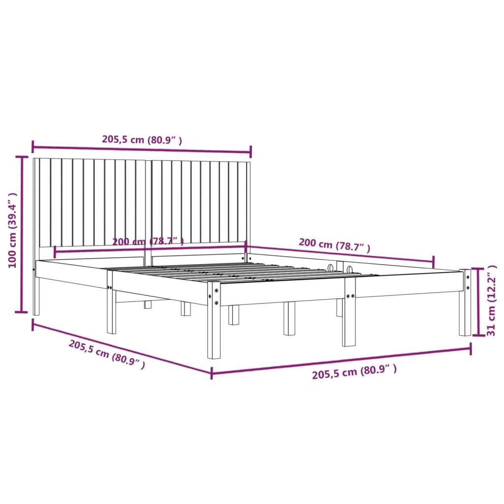 Okvir kreveta bez madraca 200 x 200 cm od masivne borovine