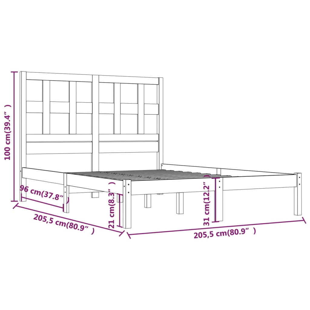 Okvir za krevet od masivne borovine crni 200 x 200 cm