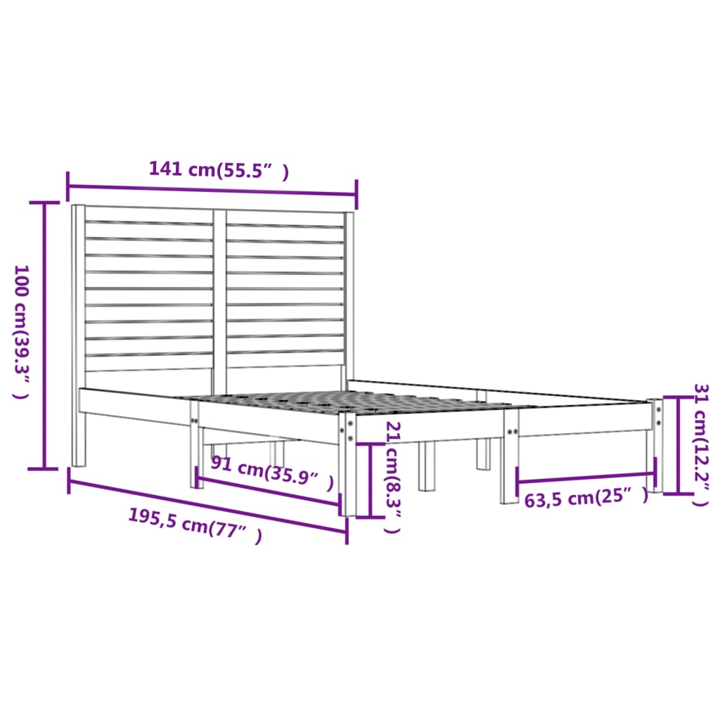 Okvir za krevet od masivnog drva crni 135 x 190 cm bračni