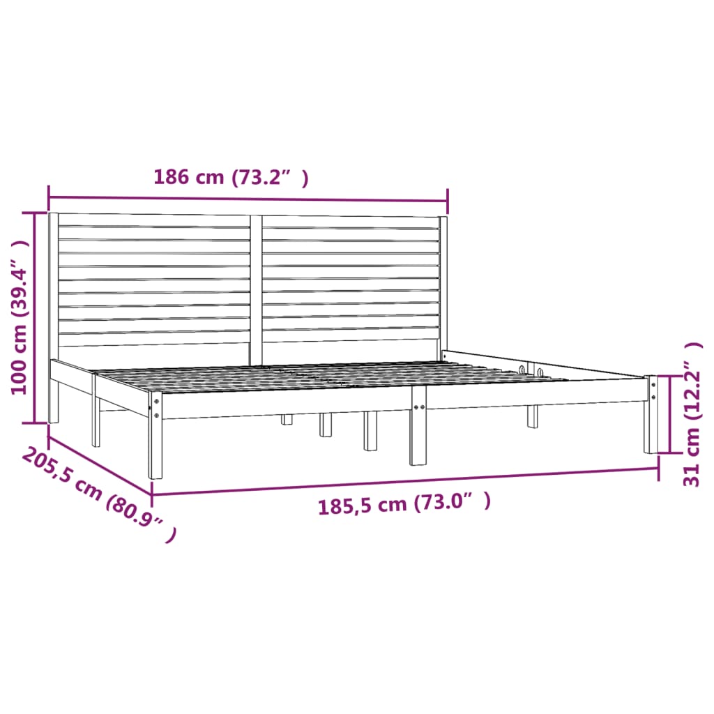 Okvir za krevet od masivnog drva bijeli 180 x 200 cm veliki