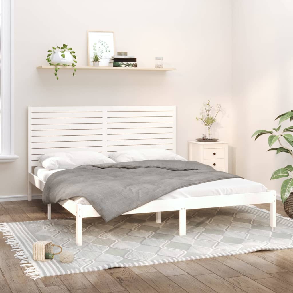 Okvir za krevet od masivnog drva bijeli 180 x 200 cm veliki