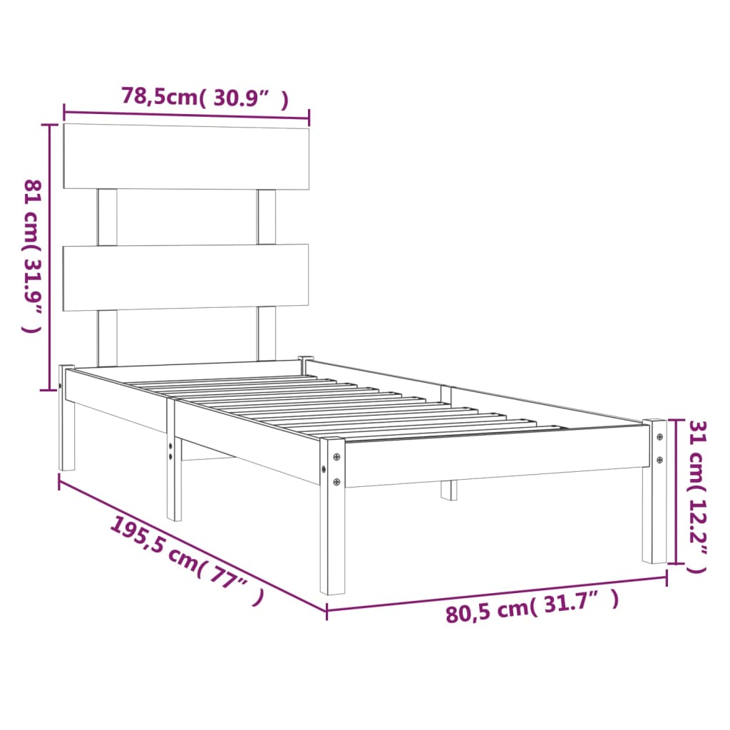Okvir za krevet od masivnog drva 75 x 190 cm jednokrevetni