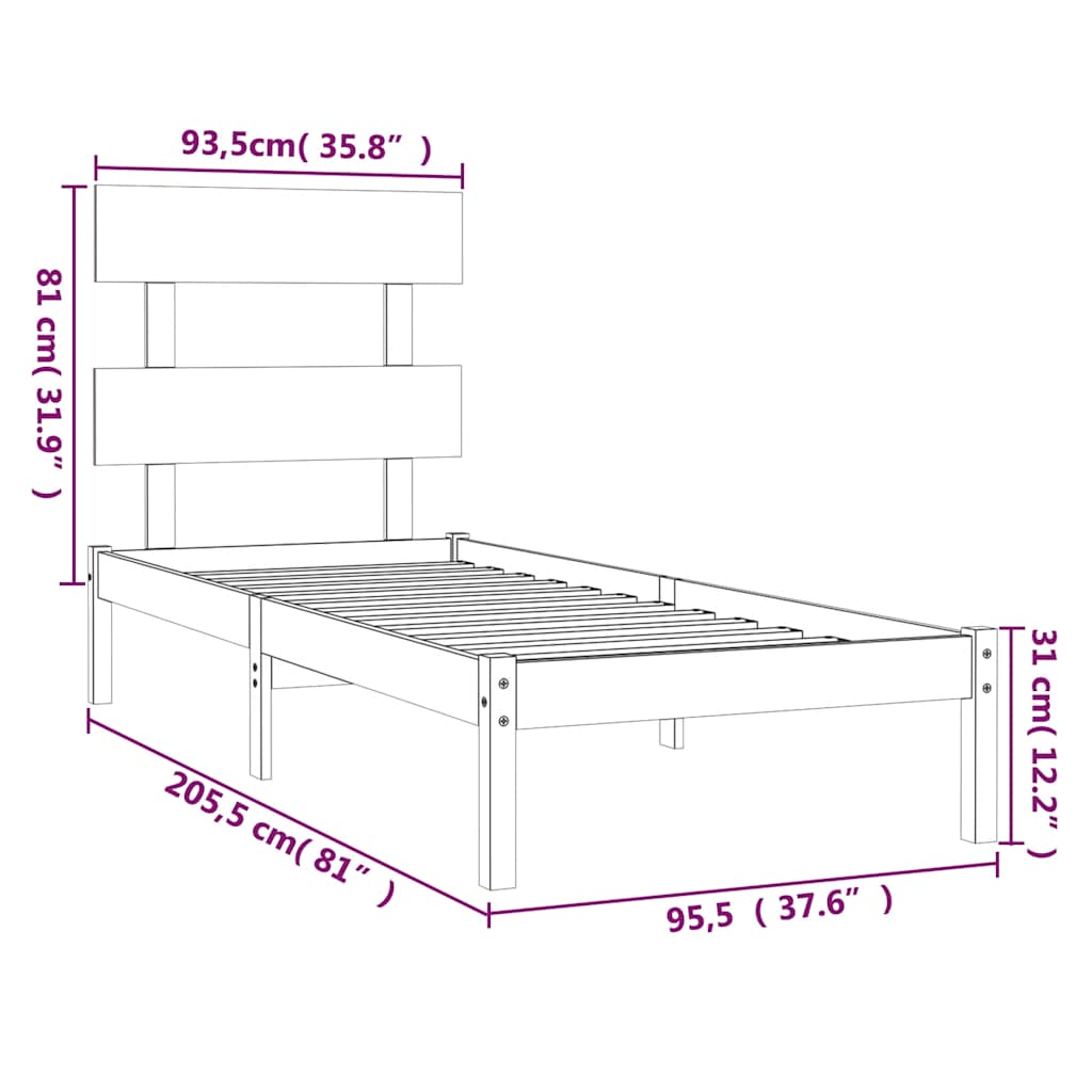 Okvir za krevet od masivnog drva 90 x 200 cm
