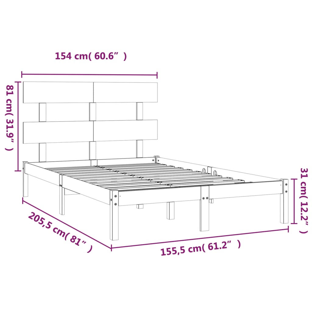 Okvir za krevet od masivnog drva 150 x 200 cm veliki bračni