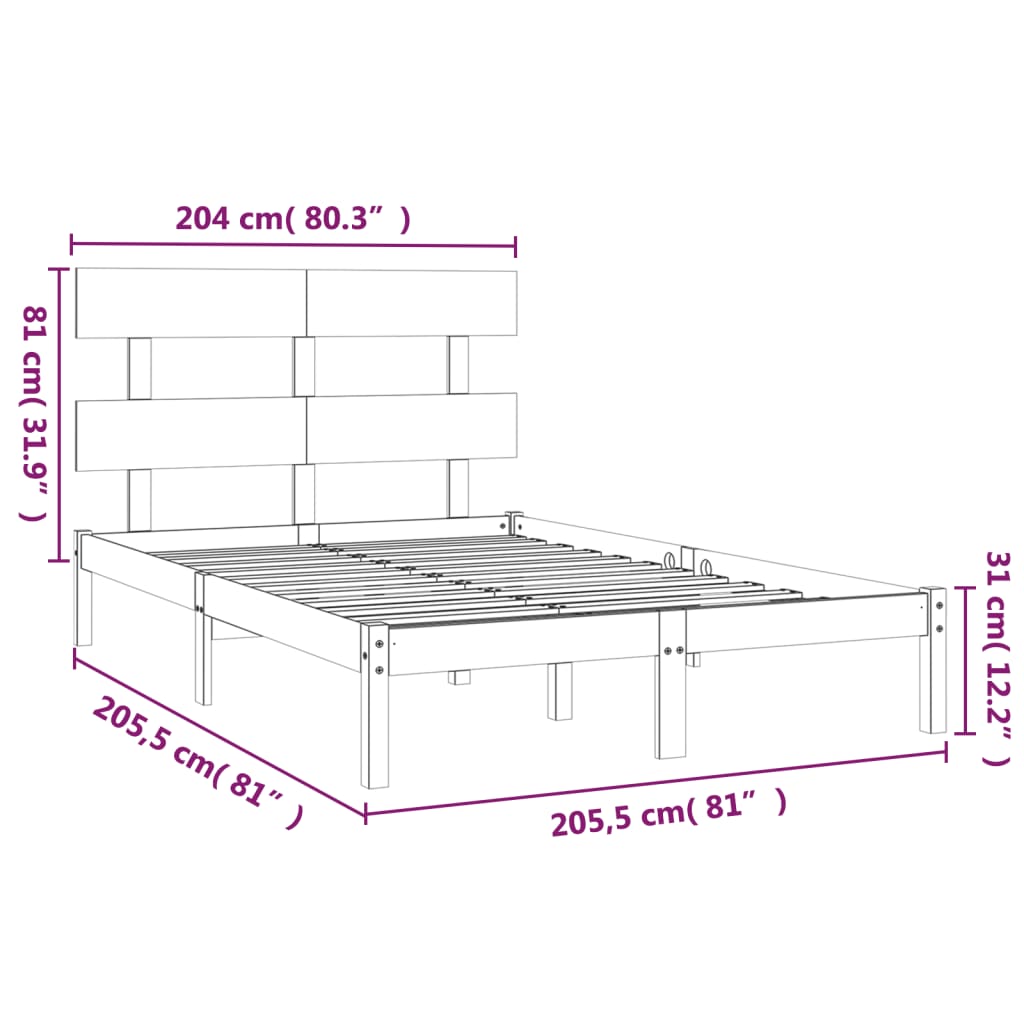 Okvir za krevet od masivne borovine sivi 200 x 200 cm